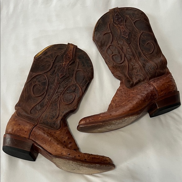Cavender’s Ostrich Print Round Toe Cowboy Boots - Picture 1 of 16